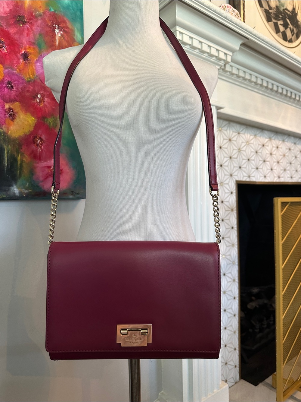 kate spade burgundy leather shoulder bag with gold hardware
